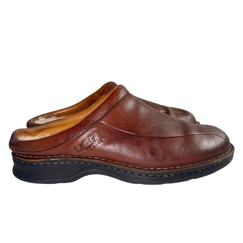 UGG Scuff Roma Clogs Mens Size 11 Brown Leather Shearling Lined Mules 5526 Good